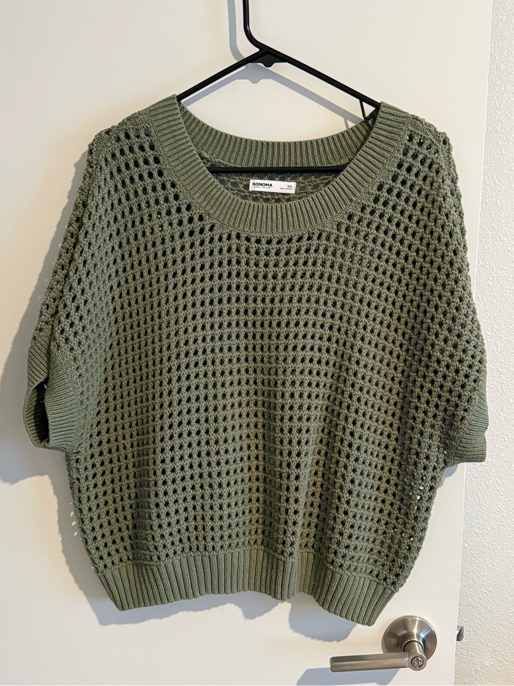 Sonoma Olive Green Open-Knit Short Sleeve Sweater